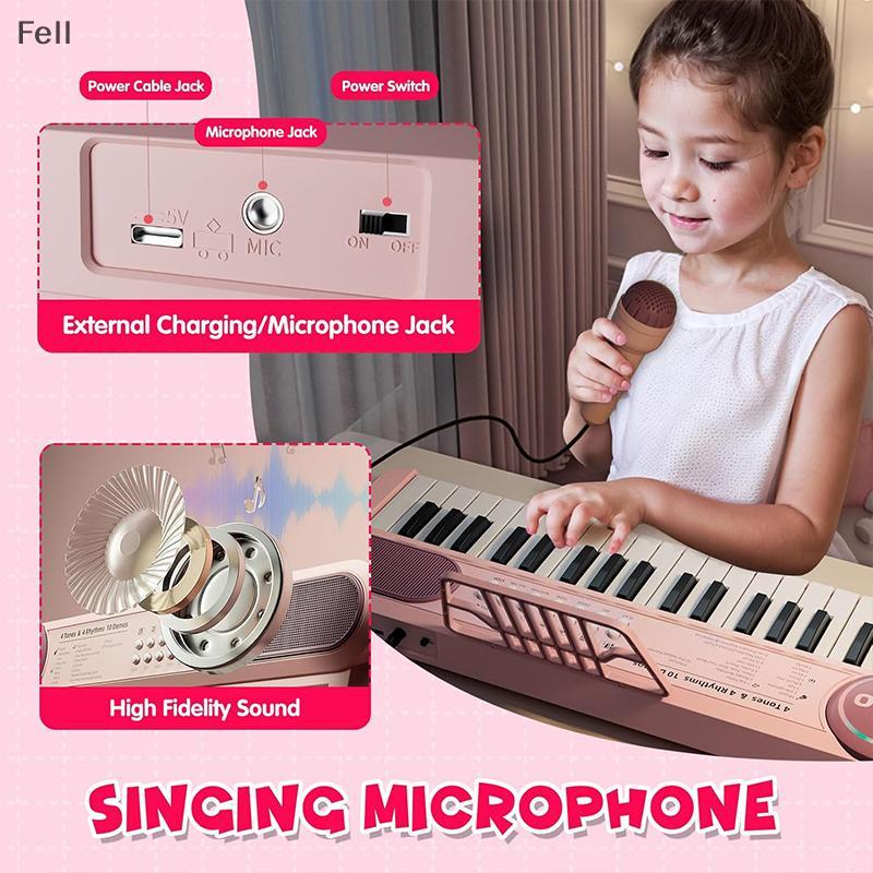 [Fel] Ano Novo Rosa Piano Brinquedo Para Meninas 37 Teclas Teclado Eletrônico Portátil Com Microfone Aniversário Venda Q