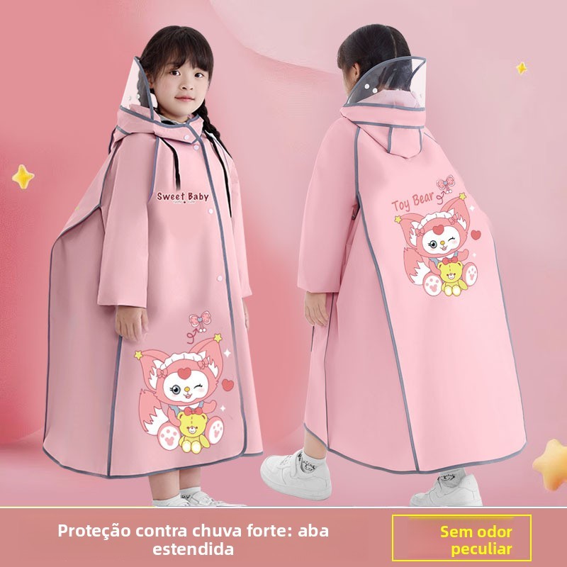Capa de chuva infantil para meninos e meninas, especialmente projetada para alunos do ensino fundamental, à prova d'água