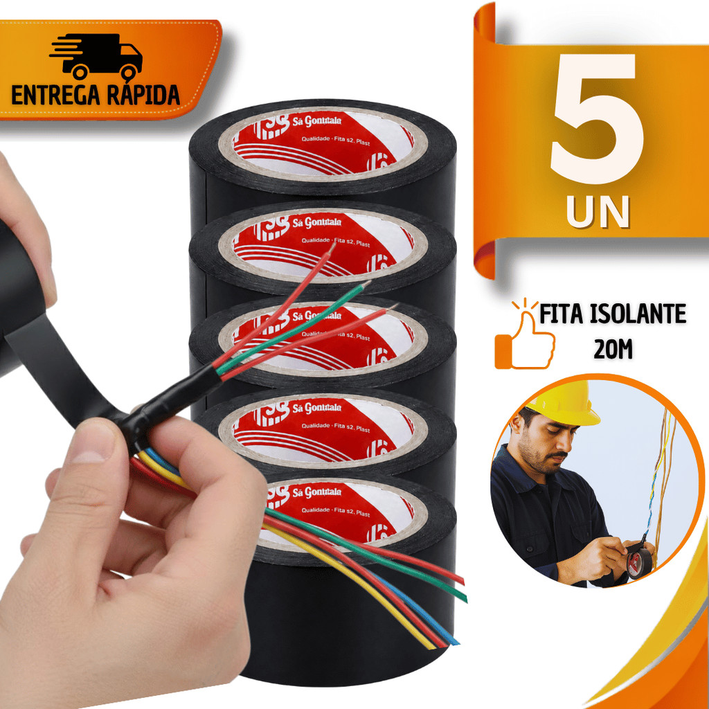 Utilidade  Rolo Fitas Isolante Preta Com 20 Metros Antichama Fios Cabos Uso Domestico Qualidade Garantida