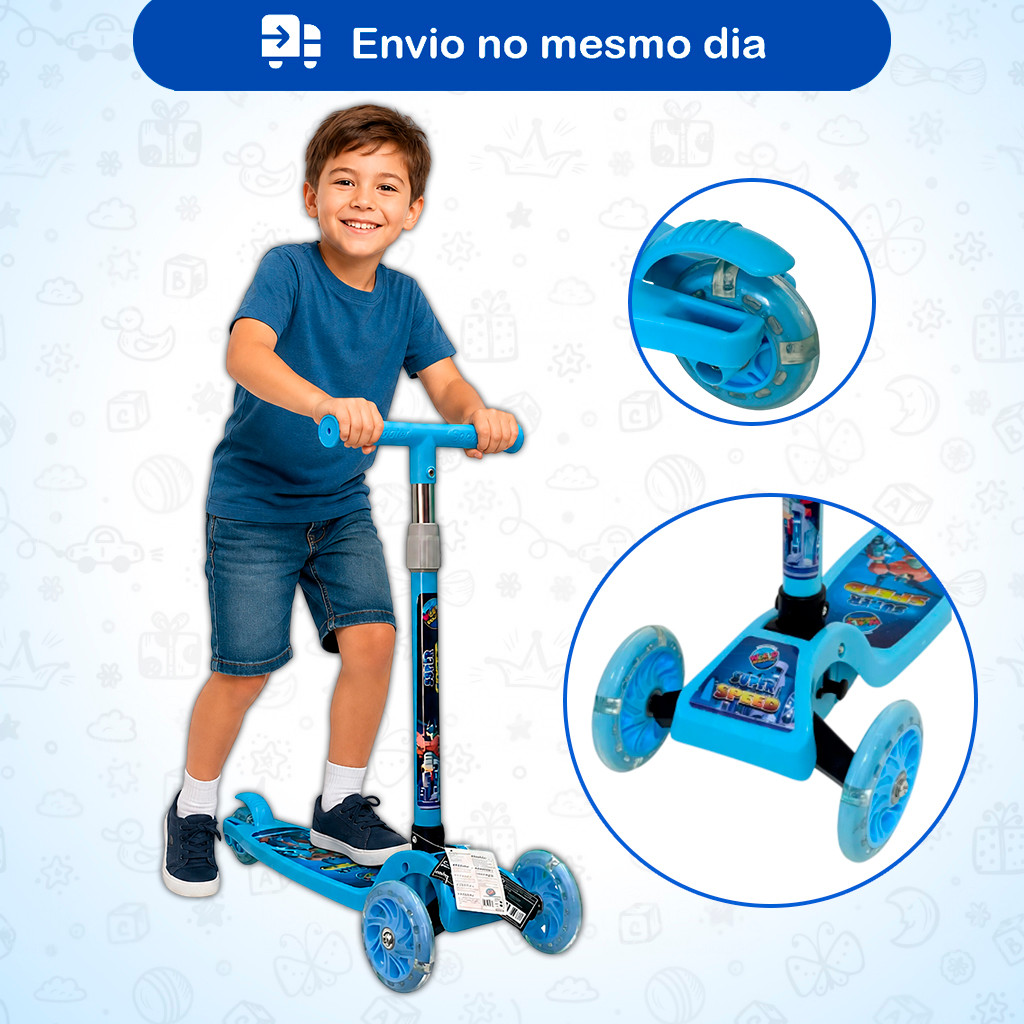 Patinete Infantil 3 Rodas Com LED Ajustável Dobrável Até 35kg Menino