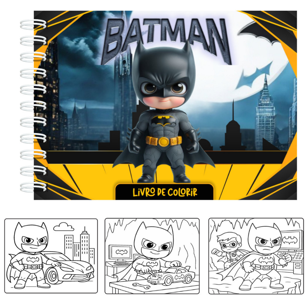 Livro de Colorir Batman Capa Dura Laminação Holográfica 50 Páginas 180g
