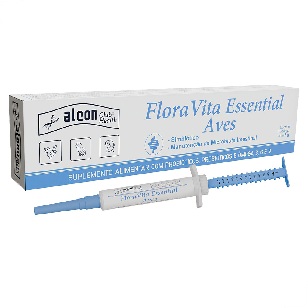 Suplemento Aves Alcon Club Health Floravita Essential 6g Probióticos Prebióticos Ômega 3 6 9 Vitaminas Minerais