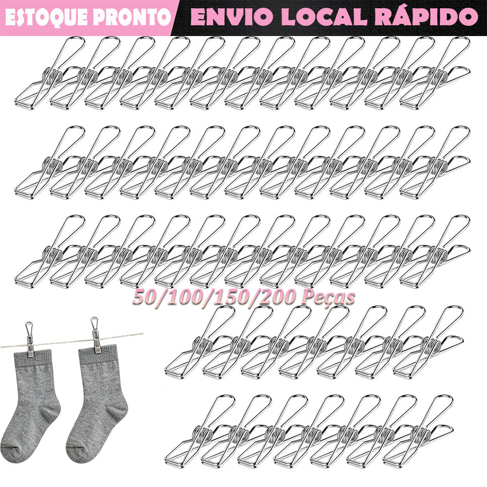 Kit 50-200pçs Prendedor de Roupa Inox Pregador Roupa Foto Varal 6.2x1.5x2.8cm Prendedor Pregador Forte Metal