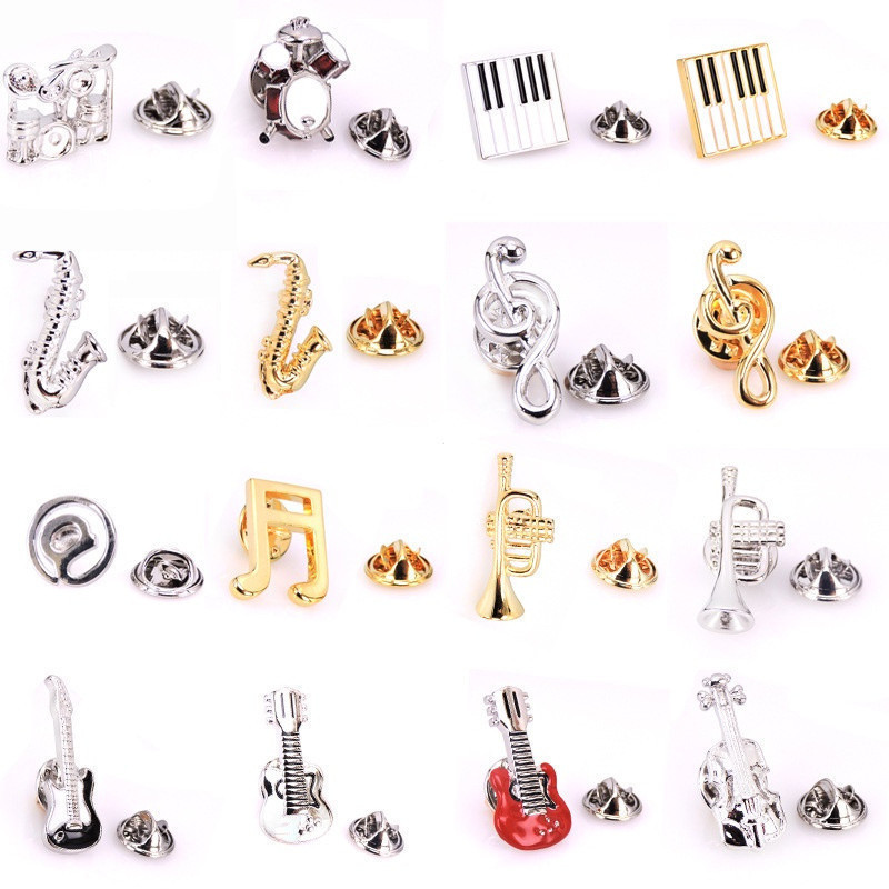Broche De Instrumento Musical Camisa Alfinete De Segurança Saxofone Guitarra Piano Medalha Acessórios De Roupas