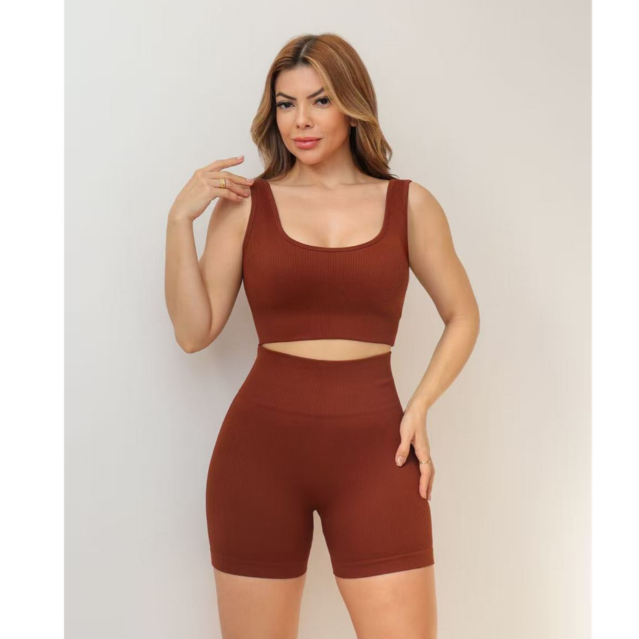 Conjunto canelado Feminino Fitness Canelado Poliamida Grosso Short Esportivo Academia Yoga 3RD SD1416