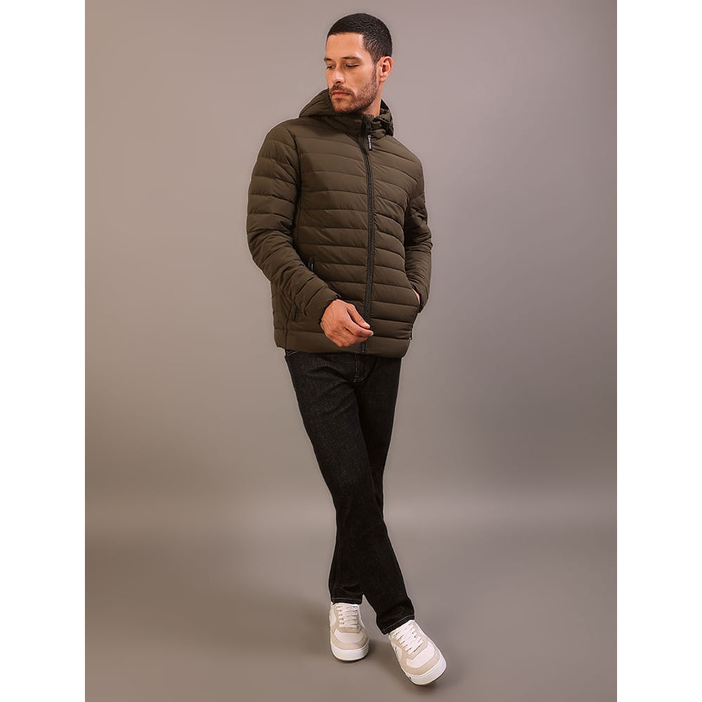 Jaqueta Masculina Calvin Klein Jeans Matelassê Com Capuz - Oliva