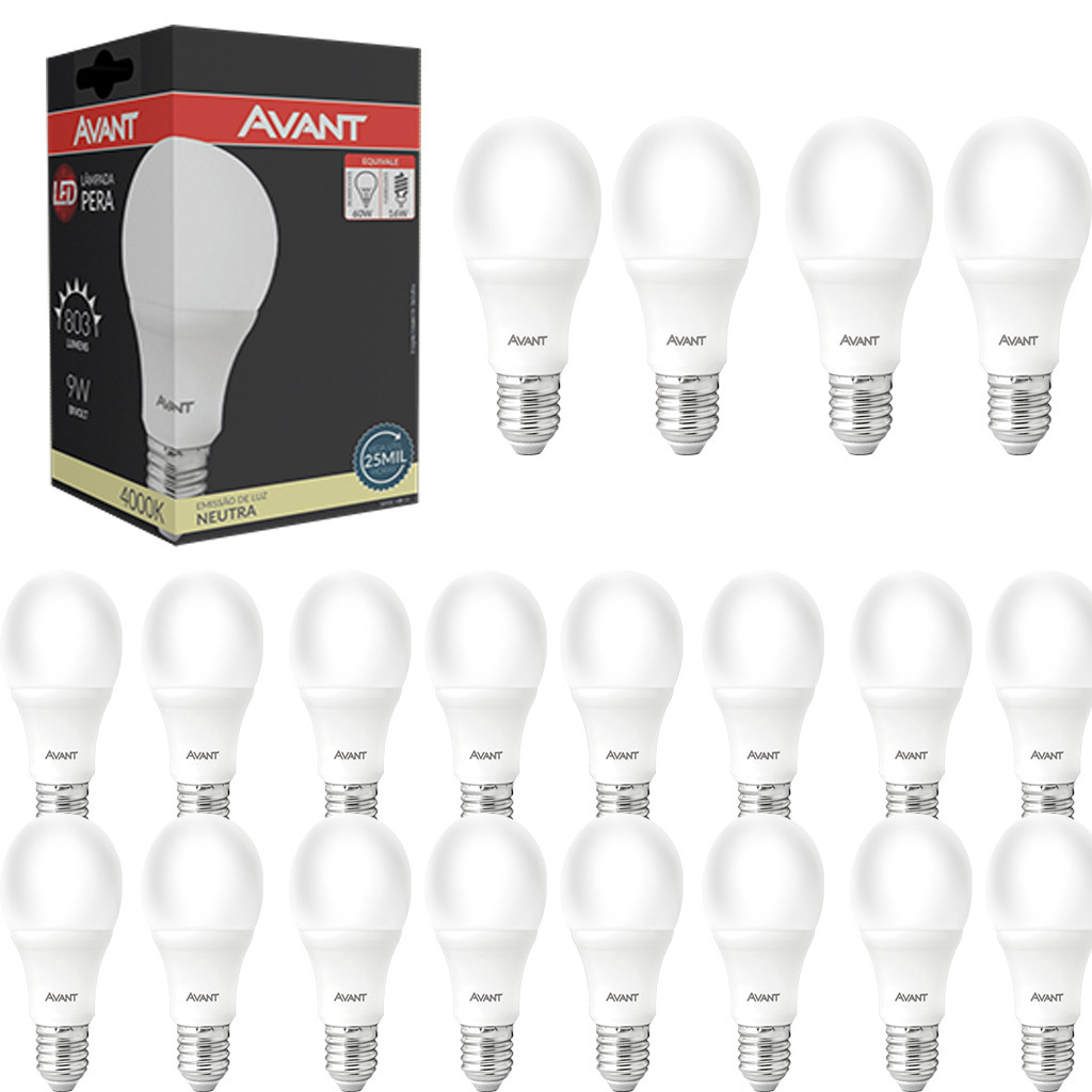 20 Lampadas Pera Led 9w Branco Frio Quente Neutra 2700 4000 6500k Avant
