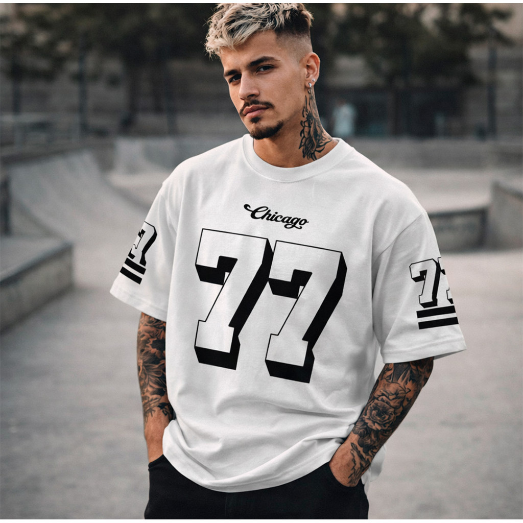 Camiseta Básica Streetwear 100% Algodão Camisa Estampada Chicago 77 Premium Masculina e Feminina Blusa Basica Estilosa