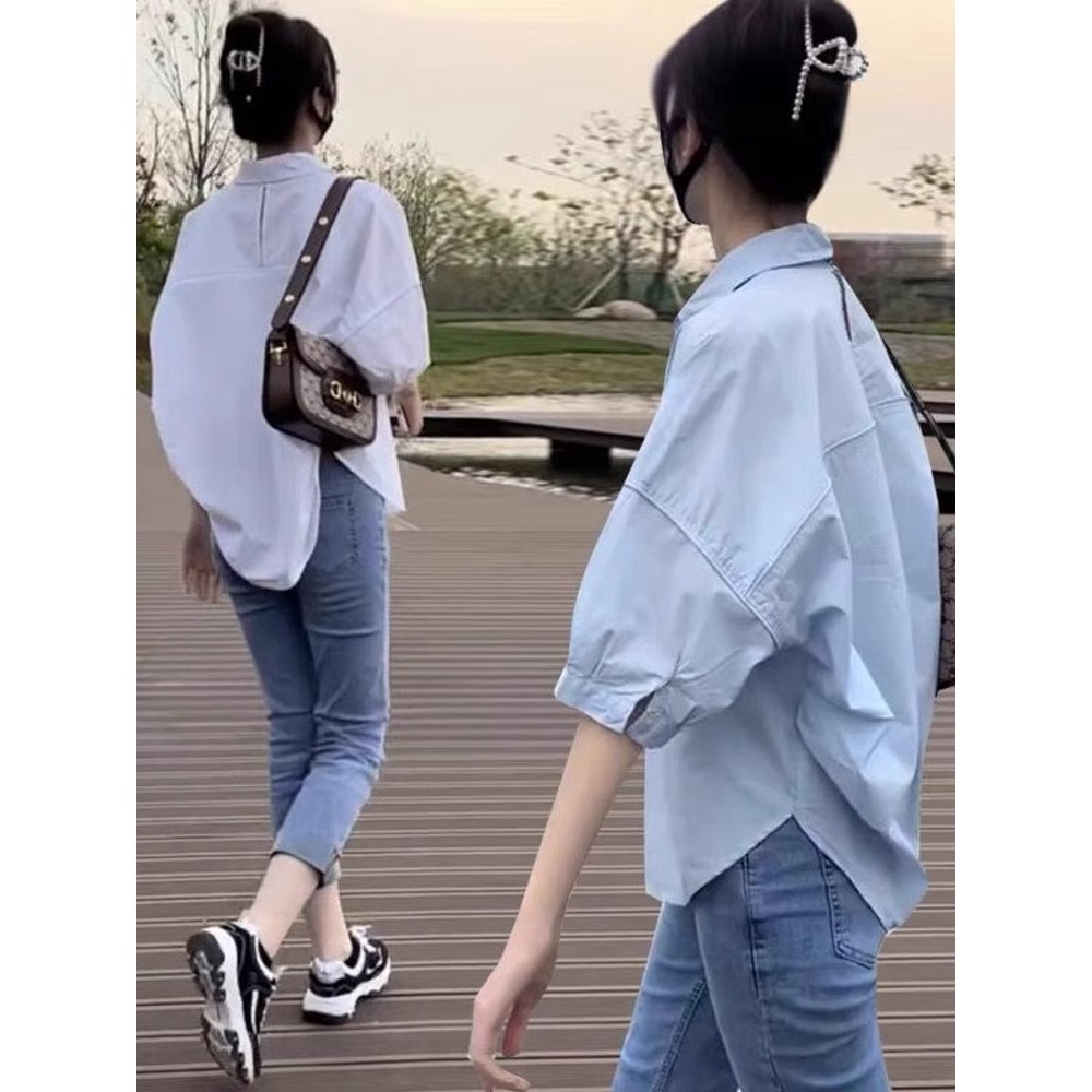 Camisa branca de manga curta feminina verão 2025 nova camisa chique linda camisa pequena solta Design superior nicho