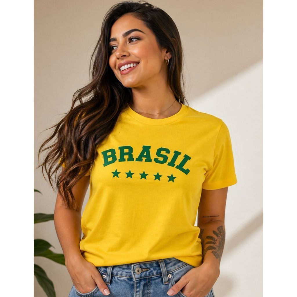 Blusa Feminina Brasil Camiseta Hexa 2026 T-shirt Copa do Mundo Brasil Casual 100% Algodão…
