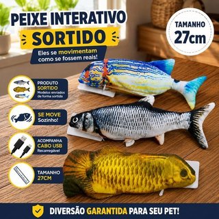 Brinquedo Pelúcia Peixe 26cm Movimentação Interativa Estímulo Sensorial Macio Sortido Infantil