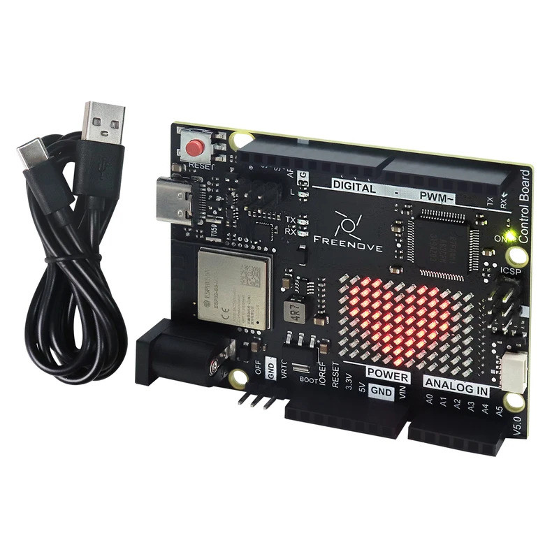 Placa de Controle Freenove V5 para Arduino UNO R4 WiFi Mini, Arm Cortex-M4, com ESP32-S3 integrado, matriz de LEDs, USB-