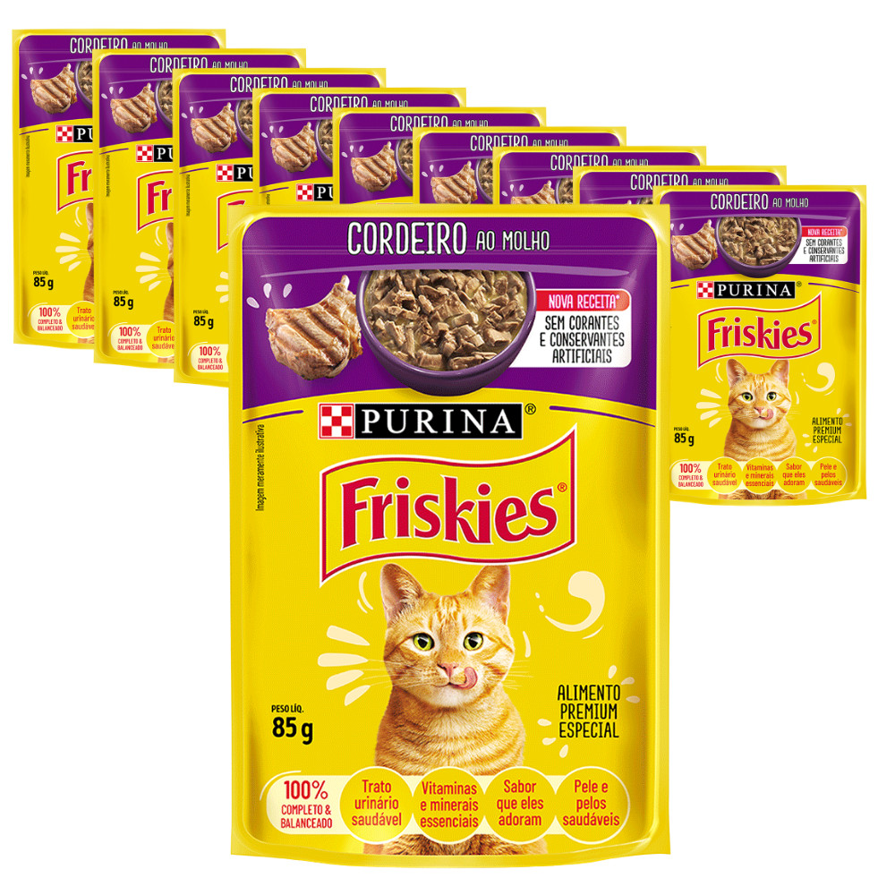 Imagem de Ração Úmida Friskies Sachê para Gatos Adultos sabor Cordeiro 85g - KIT 10 unids.