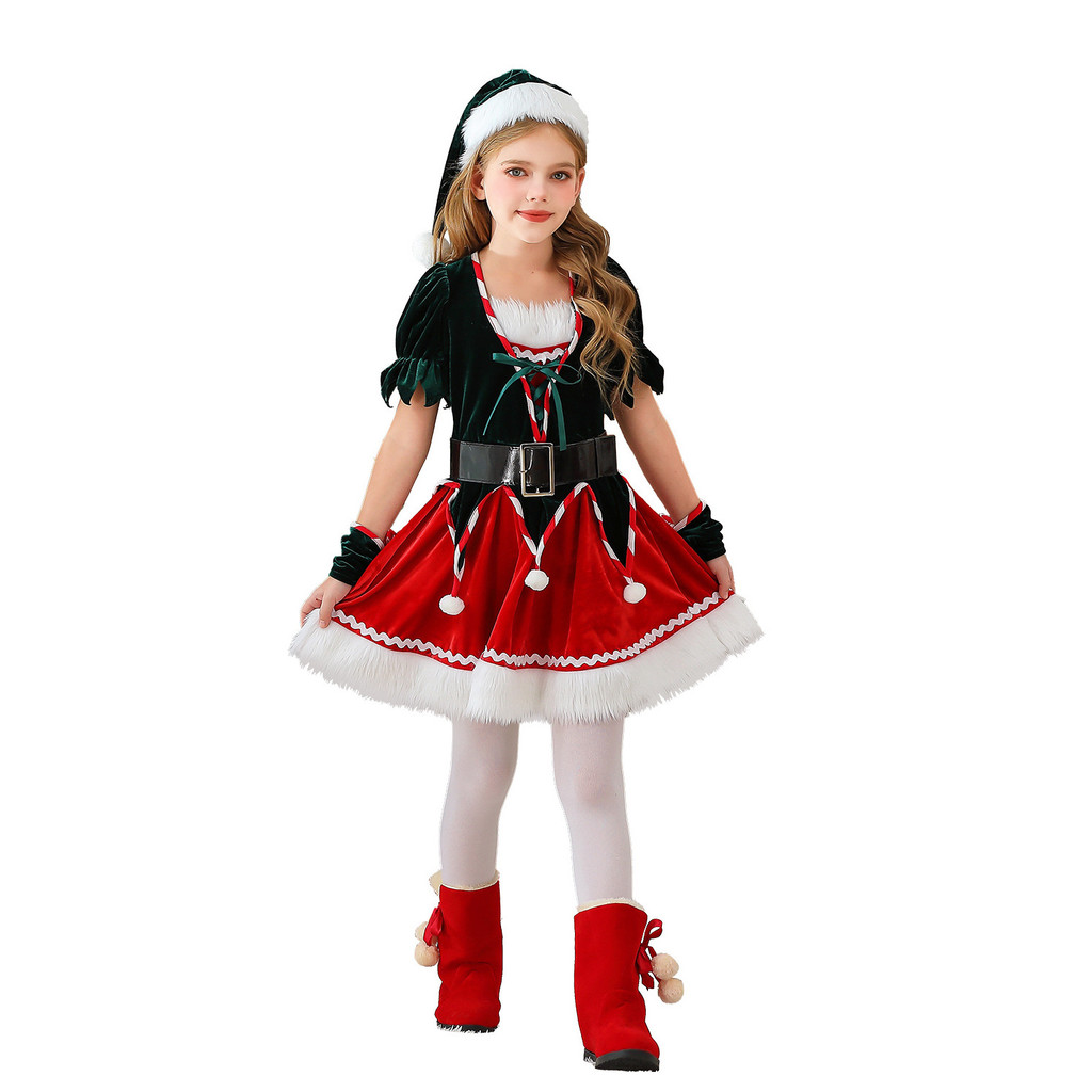 Traje de natal capa infantil xale papai noel festa de natal árvore de natal vestido de menina roupas da moda