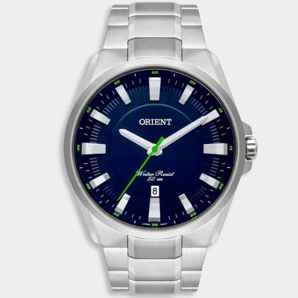 Relógio Orient Analógico Casual Pulseira Elos Masculino - Prata e Azul