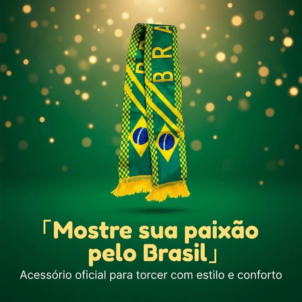 Cachecol Torcedor Brasil Copa do Mundo Echarpe Festiva Estampada com Bandeira Lenço Cetim Dupla Face para Festa e Jogos