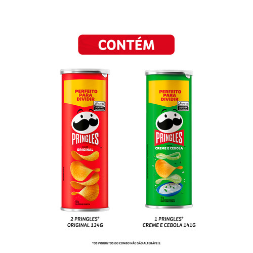 Combo Pringles Original 134g 2 unidades + Pringles Creme e Cebola 141g 1 unidade
