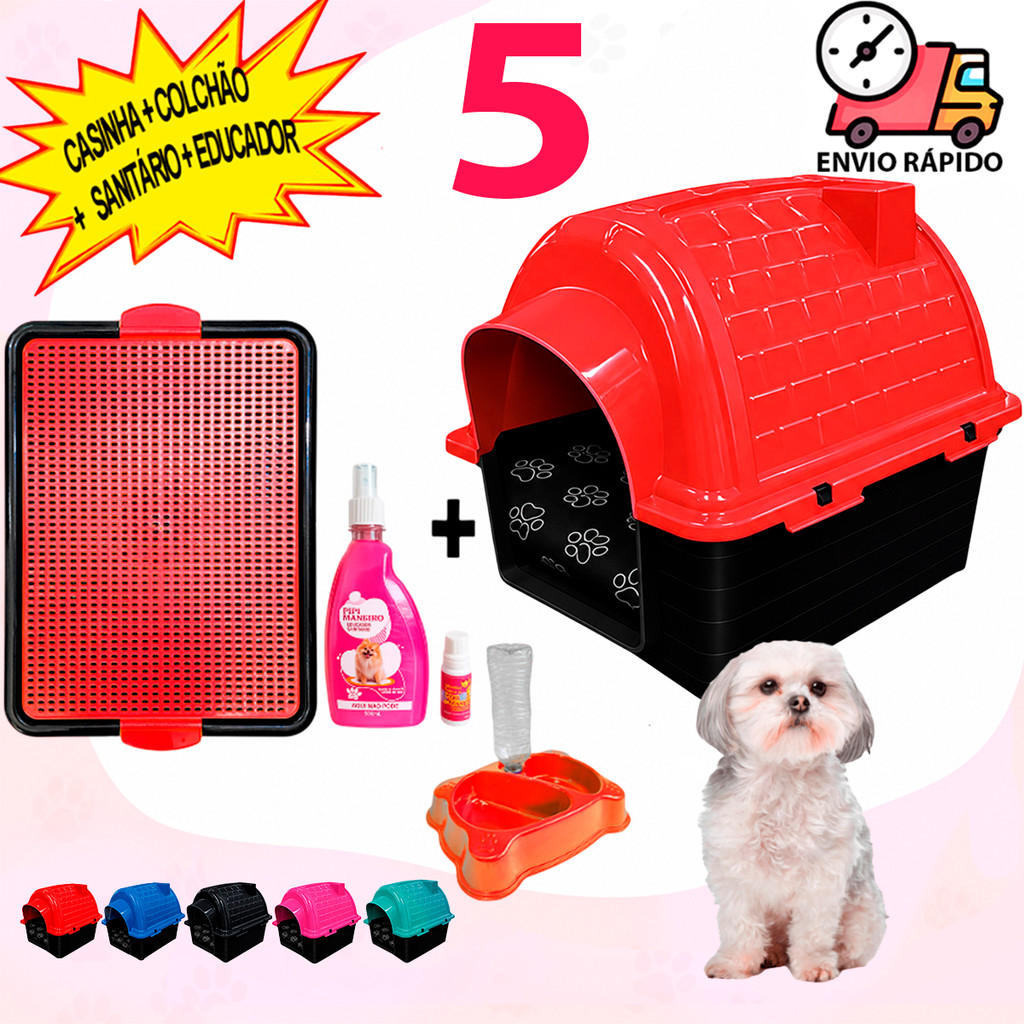 Casa Casinha N5 de Cachorro Médio + Caminha Pet Sanitário Higiênico Educador Xixi Sim Não
