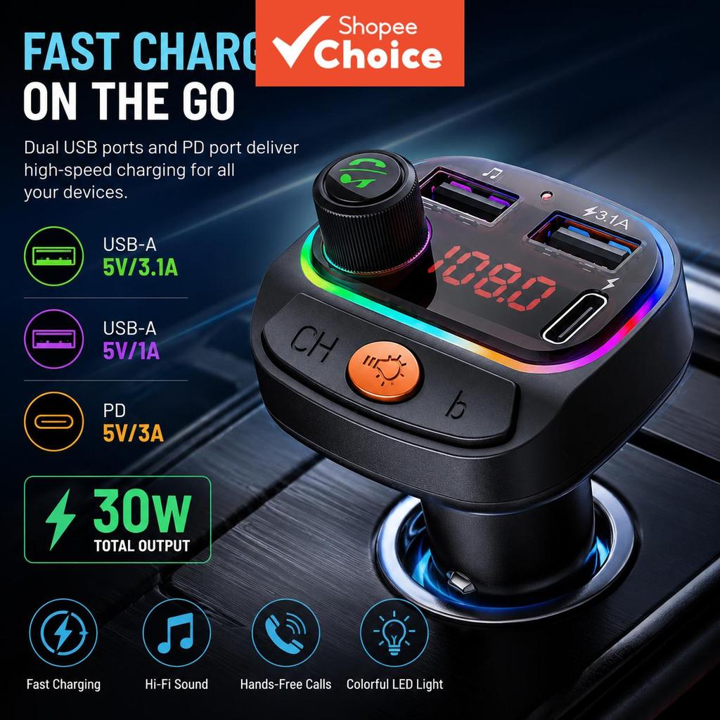 Transmissores FM Bluetooth Transmissor Para Carro Carregador Rápido USB Duplo MP3 Player De Áudio