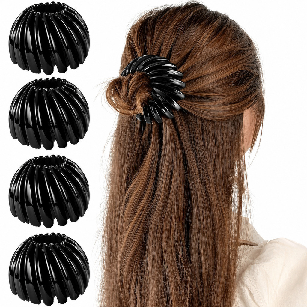 Kit 5 Coques Retráteis para Cabelo Feminino Modelador de Coque e Rabo de Cavalo Ajustável - WANG