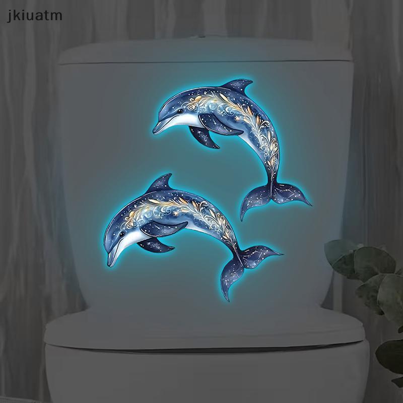 [jkiuatm] Dolphin Design Toilet Stier Removível Luminoso Decalque De Parede Autoadesivo À Prova D'água Para Decoração De