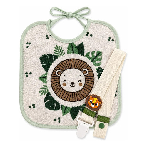 Prendedor De Chupeta + Babador Safari Maternidade Enxoval Acessório Maternal iInfantil Angu Bebê