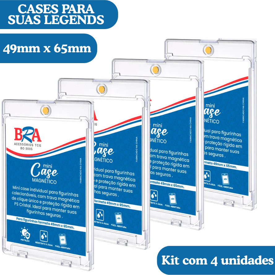 Conjunto com 4 Cases Magnéticos Premium Bra Tamanha Padrão Figurinhas Proteção Total