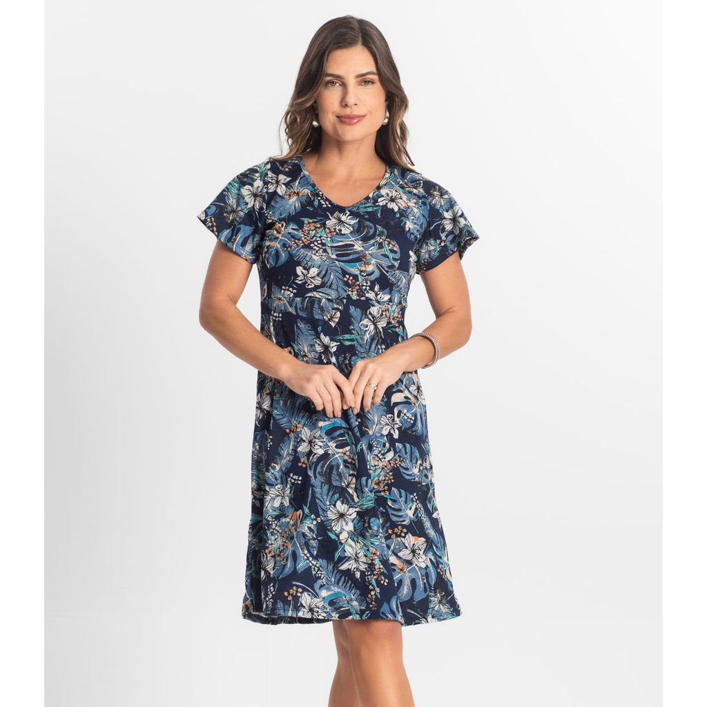 Vestido Curto Feminino Helanca Estampado Select Azul