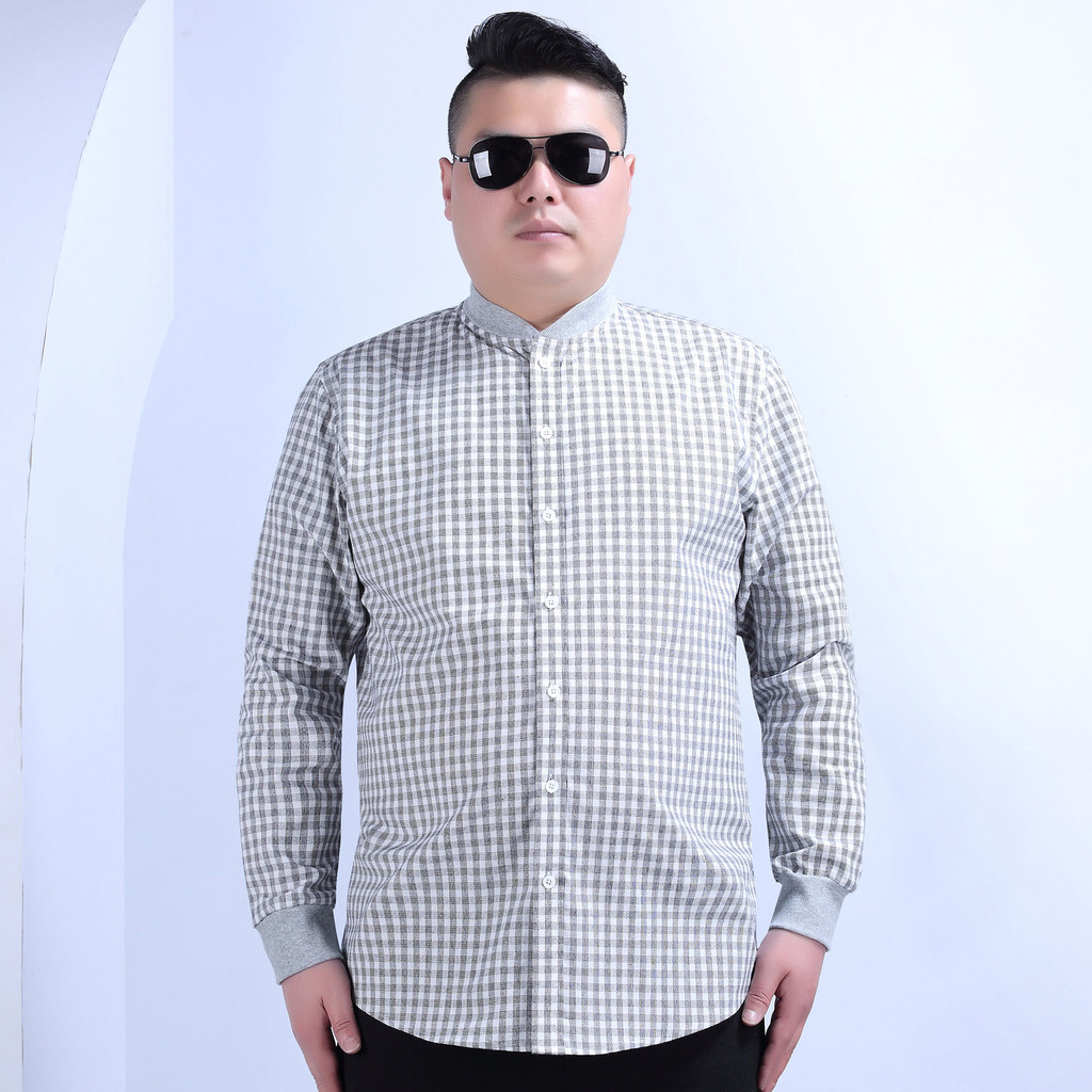 Plus size masculino outono xadrez solto mais gordura plus size masculino na moda gordura camisa de manga comprida C813