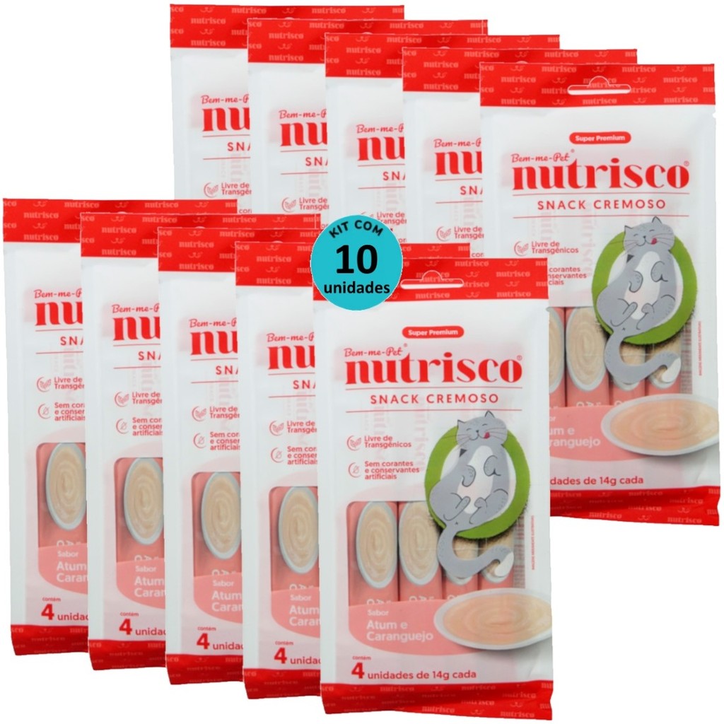 SNACK CREMOSO NUTRISCO GATOS 14G ATUM E CARANGUEJO COM 4 UN - KIT COM 10