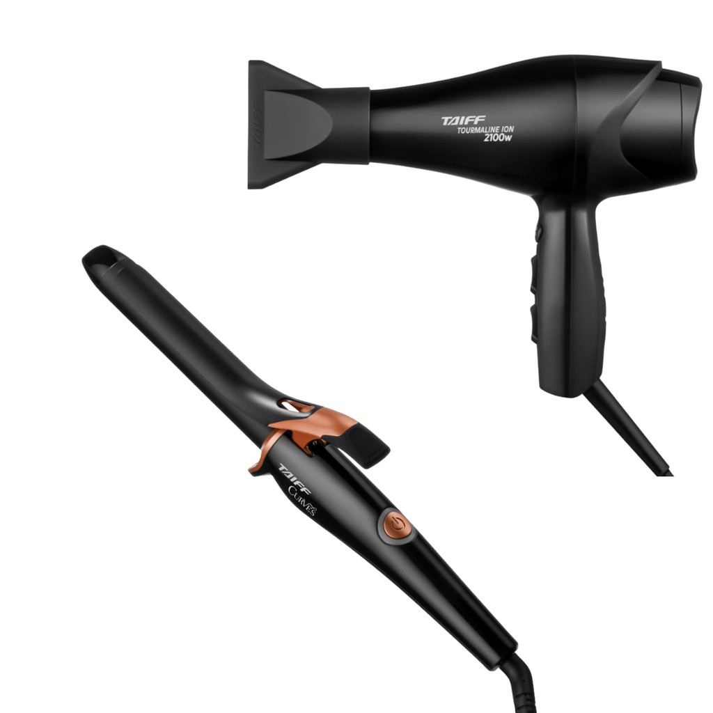KIT TAIFF MODELADOR DE CABELOS PROFISSIONAL CURVES E SECADOR TOURMALINE