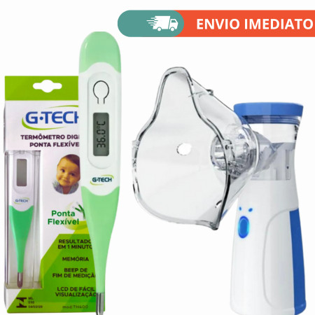Kit Saúde Bebê  Adulto Inalador Nebulizador  Mesh SilenciosoTermômetro Digital flexivel G-Tech Pronta Entrega