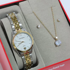 Relógio Mondaine Detalhe de Coração Kit Com Colar e Brinco 32795LPMKBE3K1