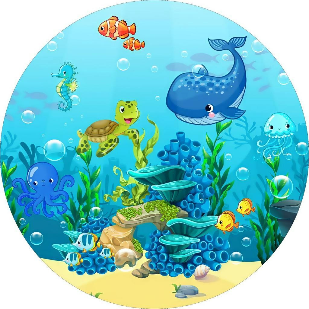 PAINEL REDONDO TECIDO SUBLIMADO FUNDO DO MAR em Oferta na Shopee