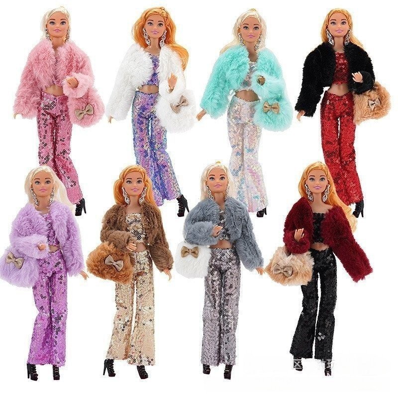 Adequado para bonecas de 30 cm, casacos de pelúcia, calças de lantejoulas e conjuntos de bolsas. em Oferta na Shopee