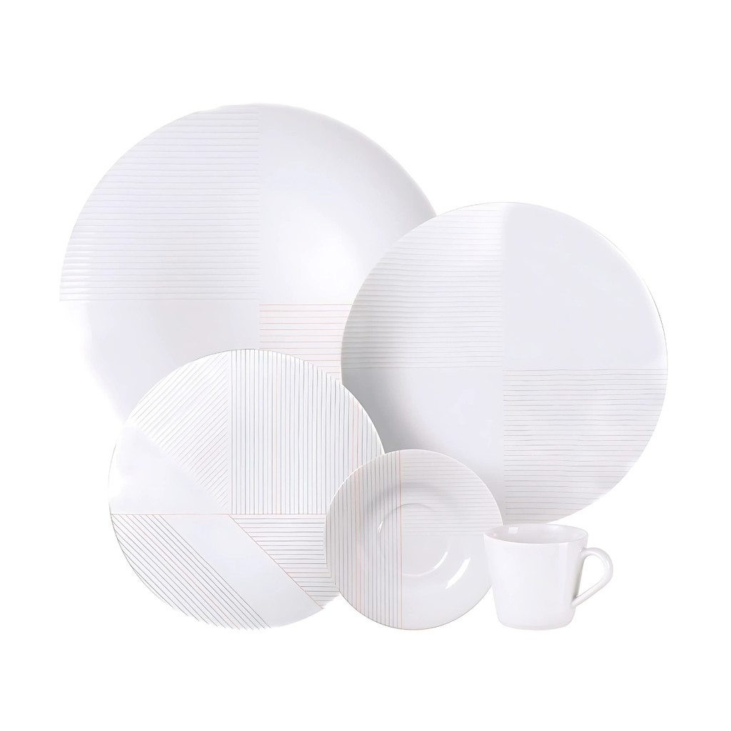 Aparelho De Jantar Jogo Pratos Kit 20 Peças Grid Porcelana Decorada Completo Tramontina