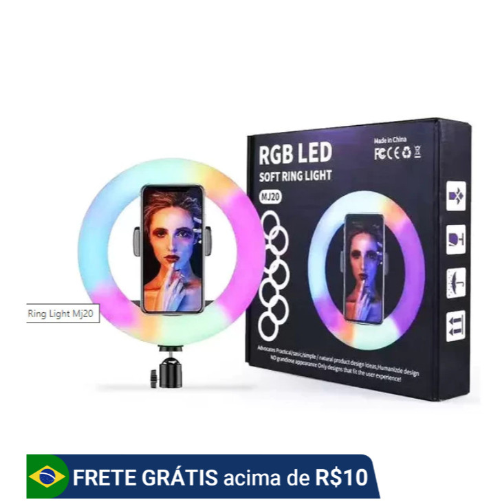 Ring Light Led Circular6 +8"  RGB  Live  USB com Mini Tripé e Suporte SmartPhone