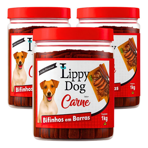 Kit 3 Bifinho Carne 1kg Petisco Snack Cães Premium Pet Dog Proteína Natural Barrinha Nutritiva