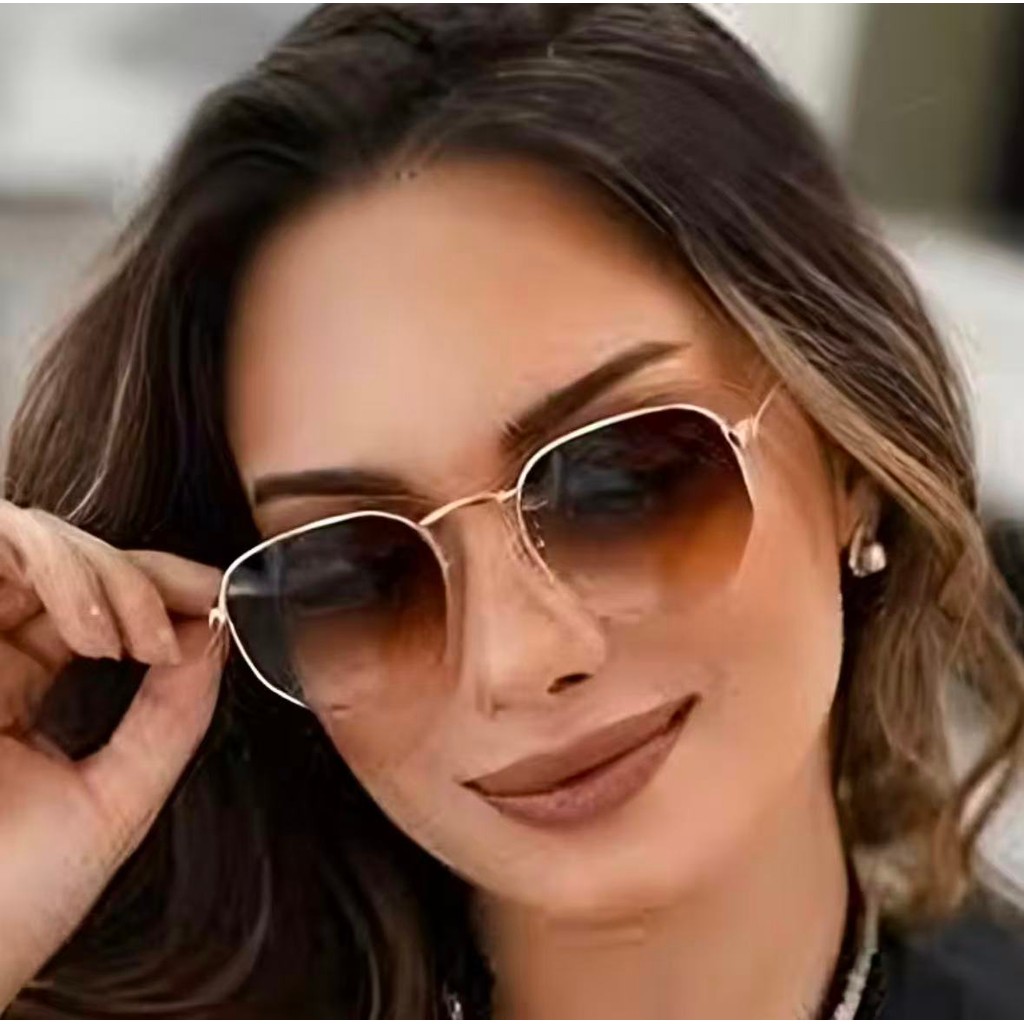 óculos de sol hexagonal masculino feminino com lente preta escura armação metal geométrico blogueira em Oferta na Shopee