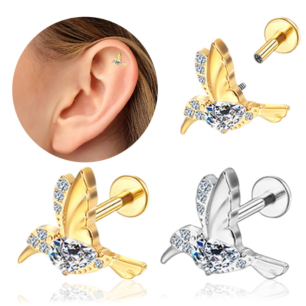 Piercing Helix Labret Aço Cirúrgico Pvd Beija Flor Zircônia | Helix Tragus Conch Nariz Boca Medusa