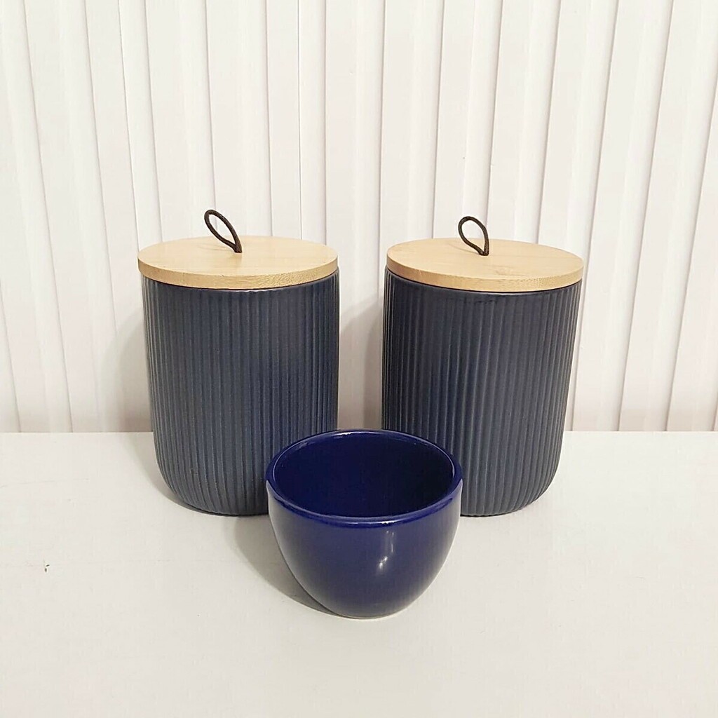 Kit Higiene Bebê - Trio Azul Escuro com Tampa Bambu