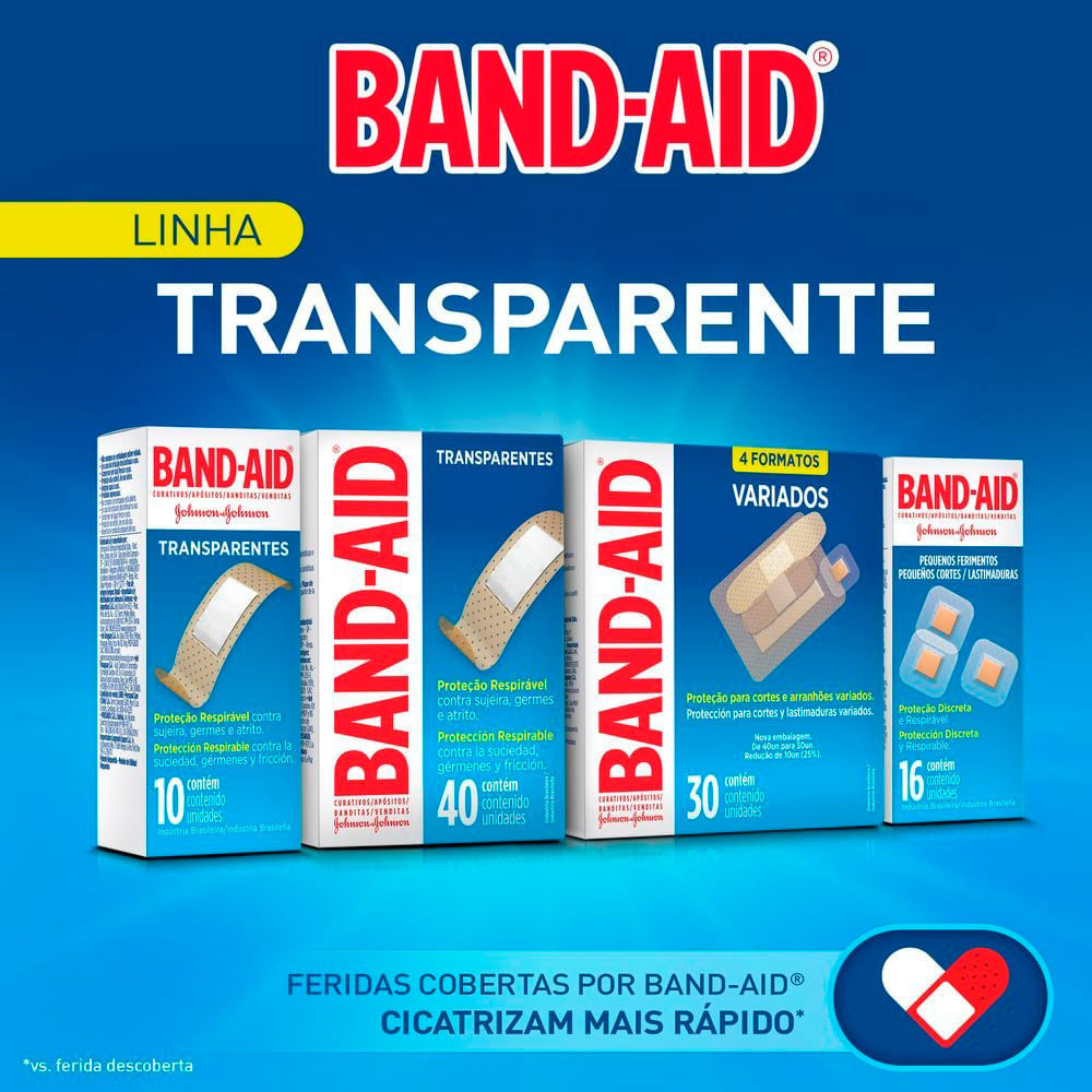 Detalhes do Curativos Band Aid Transparentes 40 Unidades