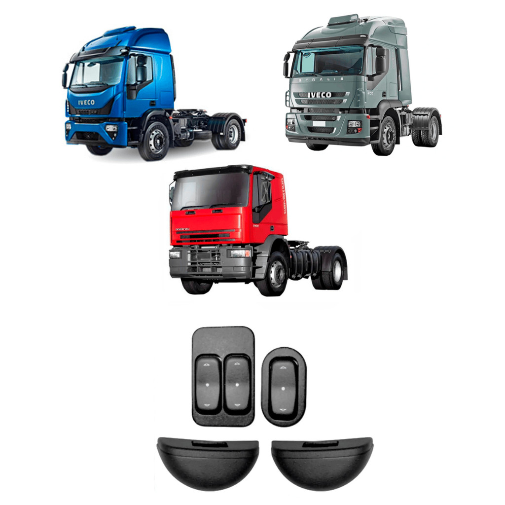 Kit Vidro Elétrico com Antiesmagamento Iveco Cursor Cavallino Stralis 2000 a 2020  2 Portas Tragial