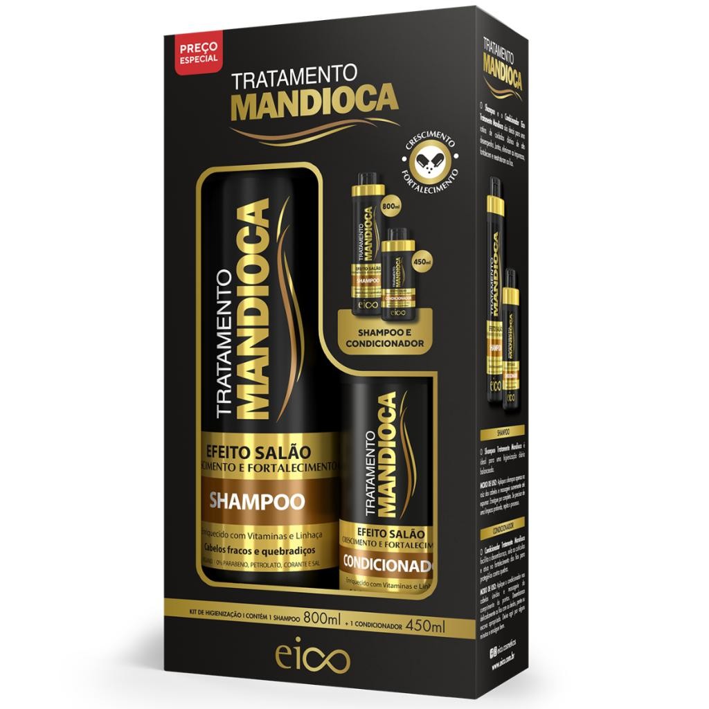 Eico Tratamento Mandioca Força Crescimento Shampoo Sem Sal 800ml Condicionador Leave-in 450ml em Oferta na Shopee