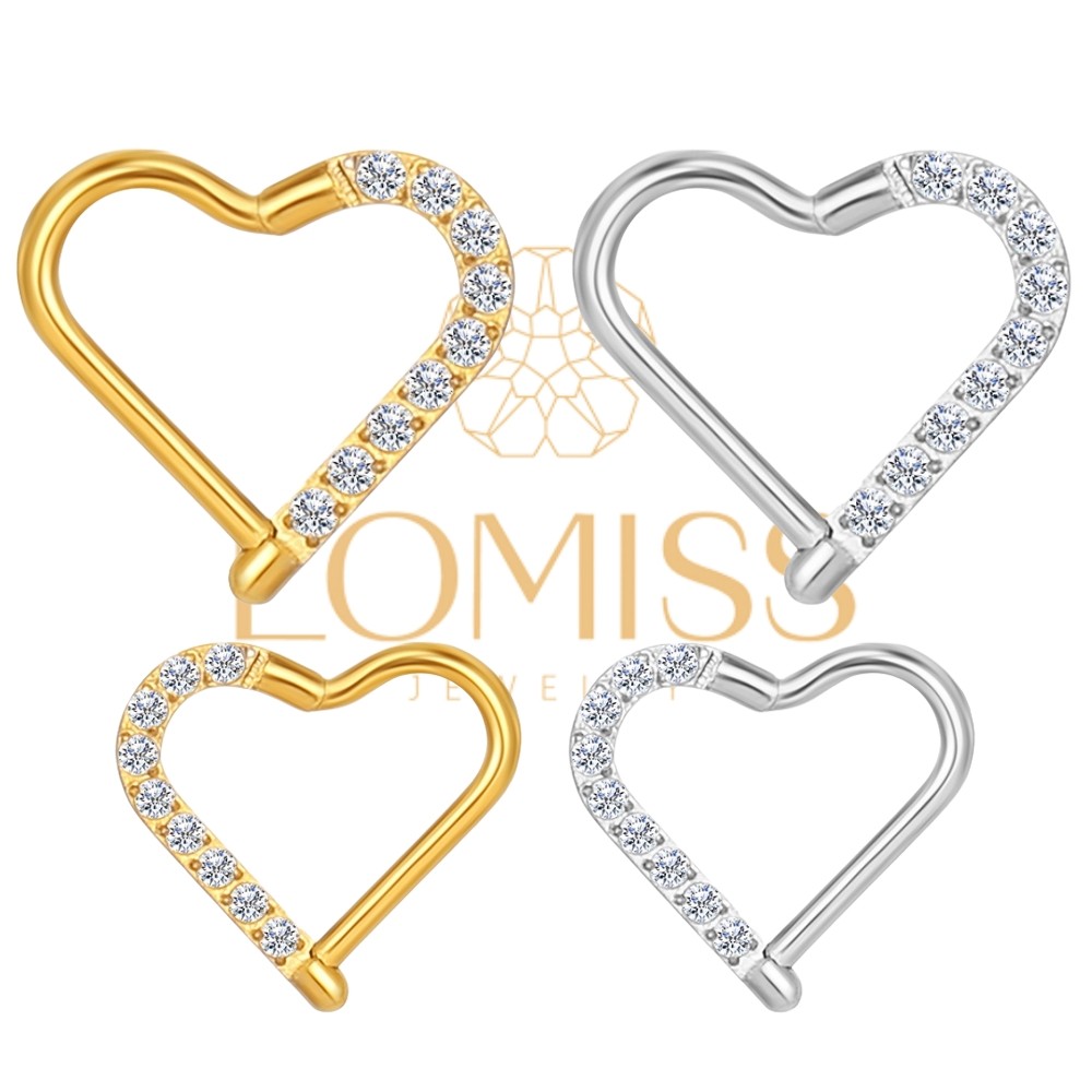 LOMISS Piercing Orelha Coração Argola Aço Cirúrgico Zircônia Cravejada Piercing Daith Hélix Nariz em Oferta na Shopee