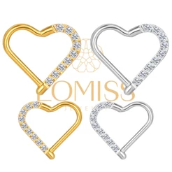 LOMISS Piercing Orelha Coração Argola Aço Cirúrgico Zircônia Cravejada Piercing Daith Hélix Nariz