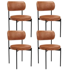Kit 04 Cadeiras Estofadas Para Sala De Jantar Louvre L02 Couríssimo Camel - Lyam Decor