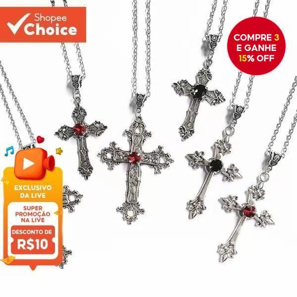 6 Colares Com Pingente De Cruz Estilo Punk Escuro Gótico – Design Moderno De Alta Qualidade Detalhes Intricos