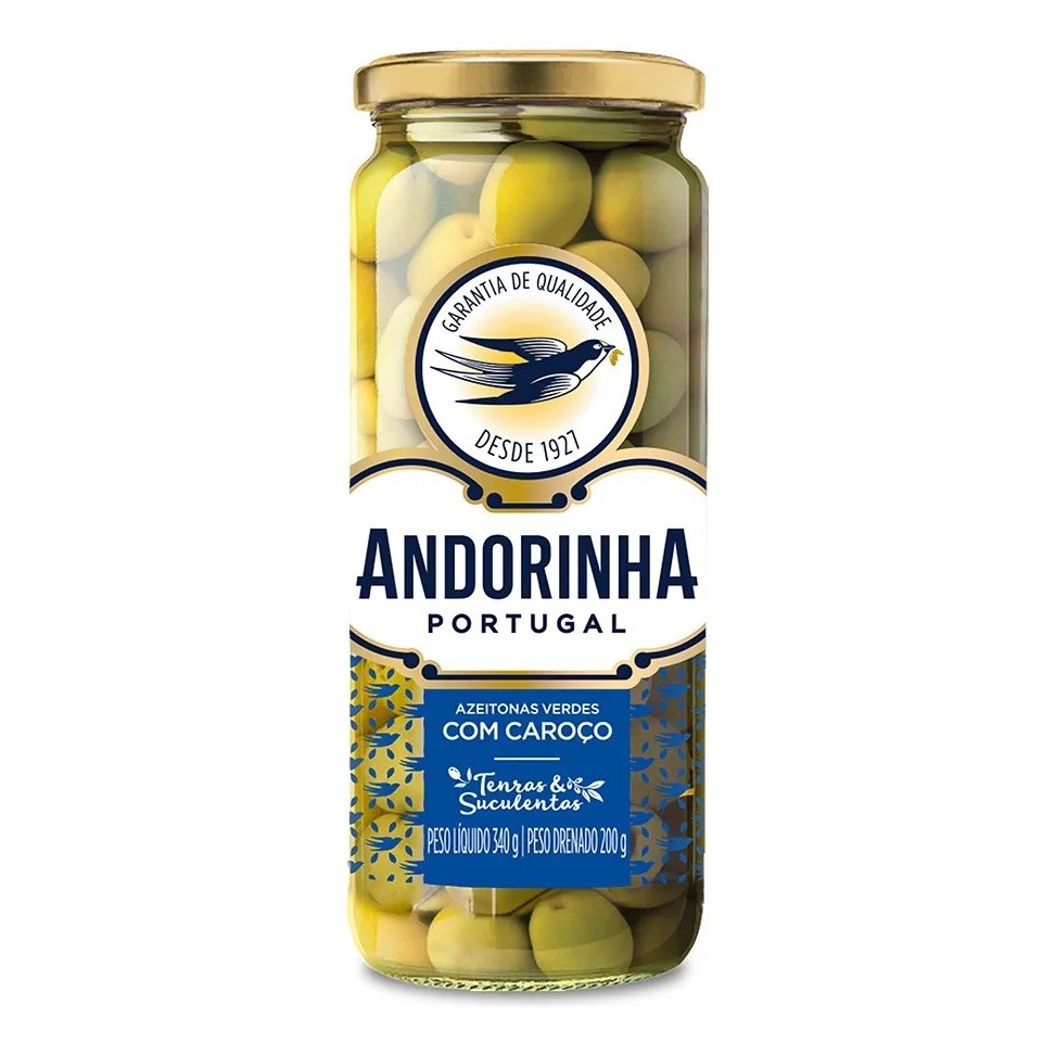 Azeitona Verde com Caroço Andorinha 200g – Tradição e Sabor da Culinária Portuguesa em Oferta na Shopee