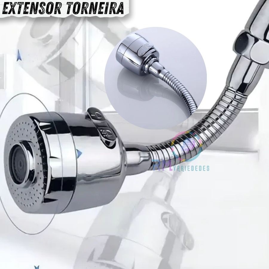 Extensor Torneira Flexível para Pia Cozinha Adaptador 24MM Giro 360° Arejador/Economiza Agua Inox